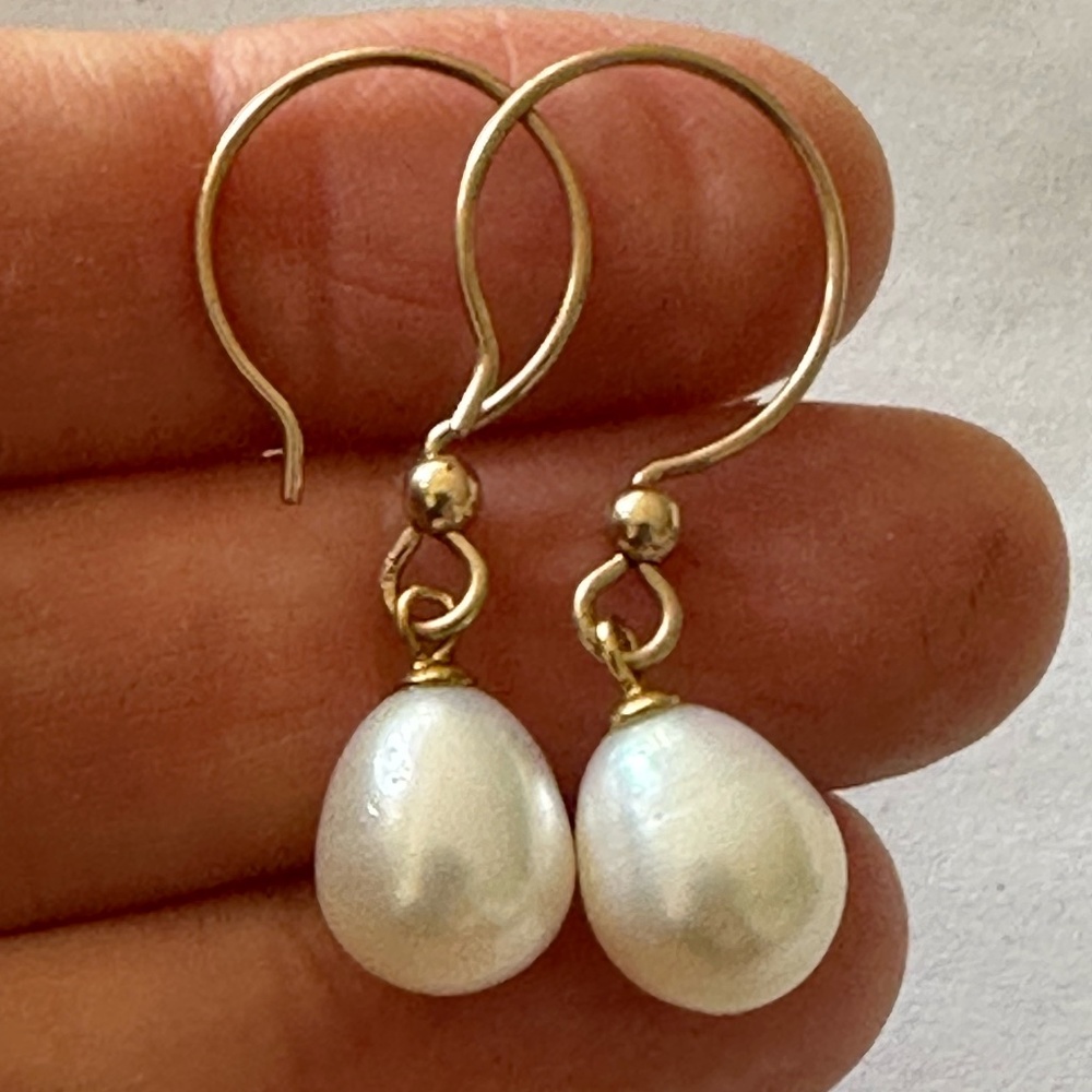 9mm Wide White Cultured Pearl 14K Yellow Gold Filled Hoop Earrings